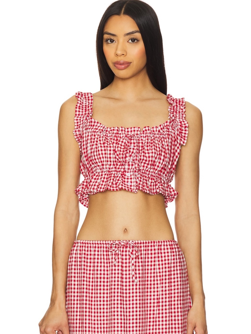WeWoreWhat Red Gingham Ruffled Crop Top-Women